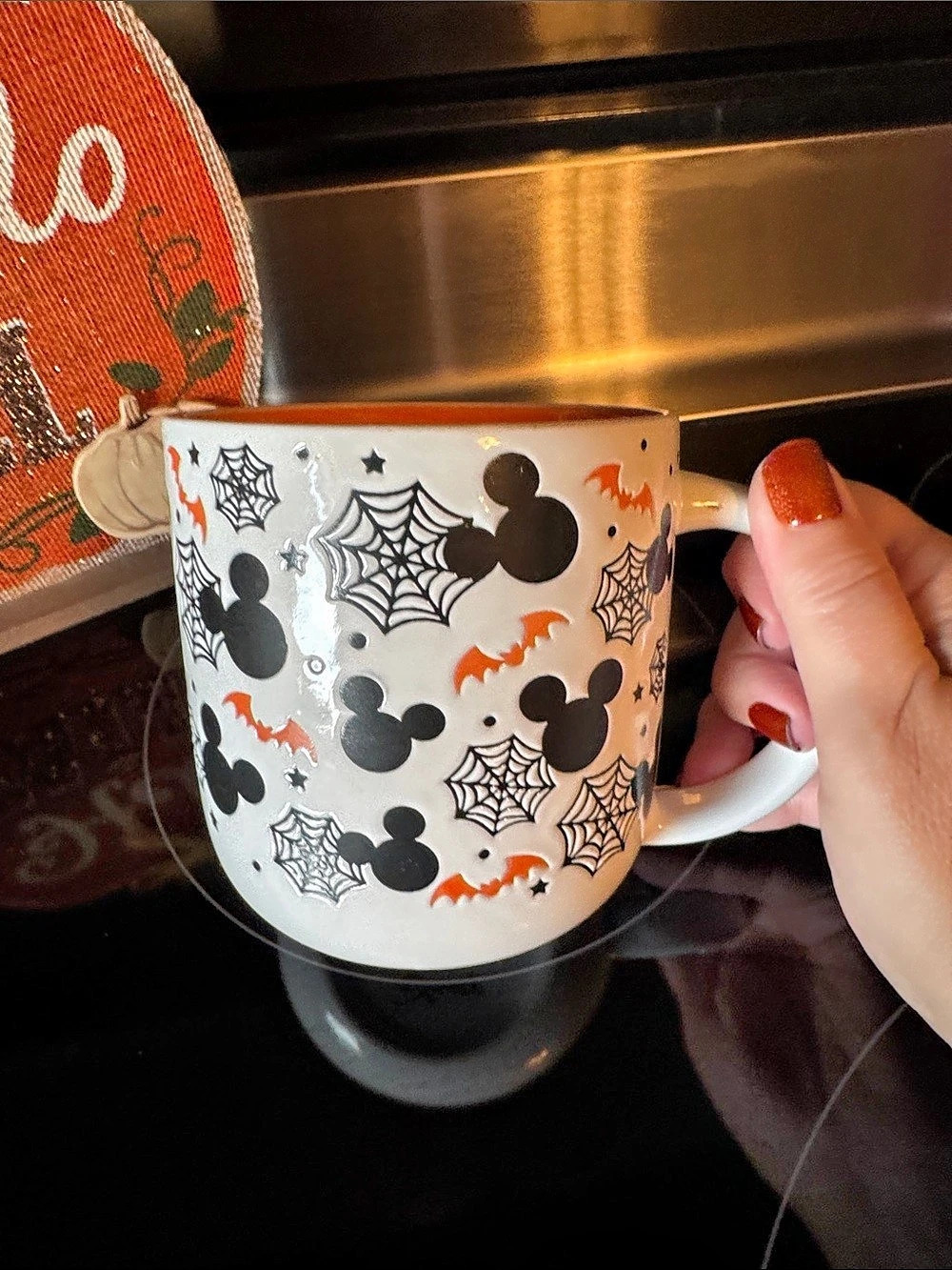 Disney Mickey Mouse Halloween Spider Web Mug White & Orange